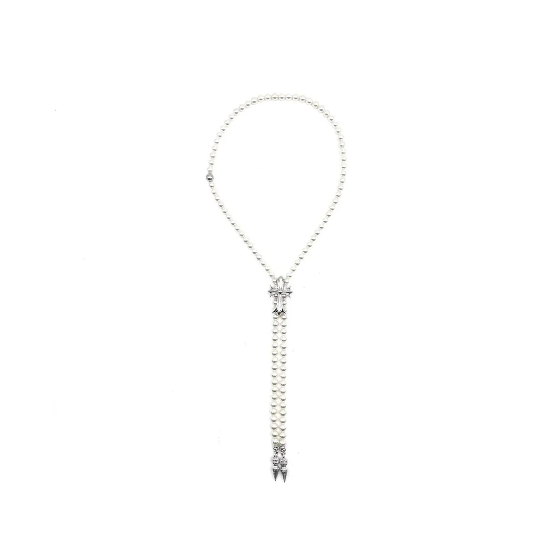 CHROME HEARTS MIKIMOTO 18K WHITE GOLD CROSS BOLO TIE NECKLACE 